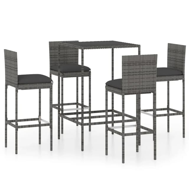 vidaXL 5-tlg Gartenbar-Set mit Kissen Poly Rattan Grau Modell 8