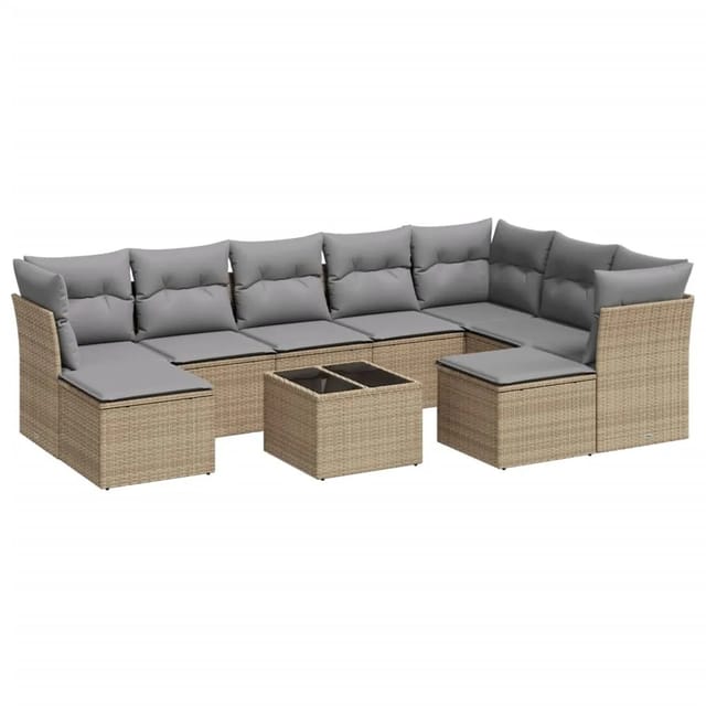 vidaXL 10-tlg Garten-Sofagarnitur mit Kissen Beige Poly Rattan Modell 14