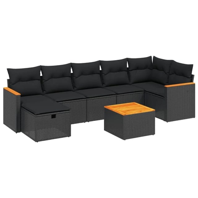 vidaXL 8-tlg Garten-Sofagarnitur mit Kissen Schwarz Poly Rattan Modell 116