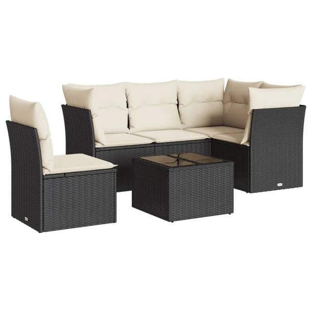 vidaXL 6-tlg Garten-Sofagarnitur mit Kissen Schwarz Poly Rattan Modell 51