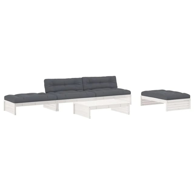 vidaXL 5-tlg Garten-Lounge-Set mit Kissen Weiß Massivholz Modell 10