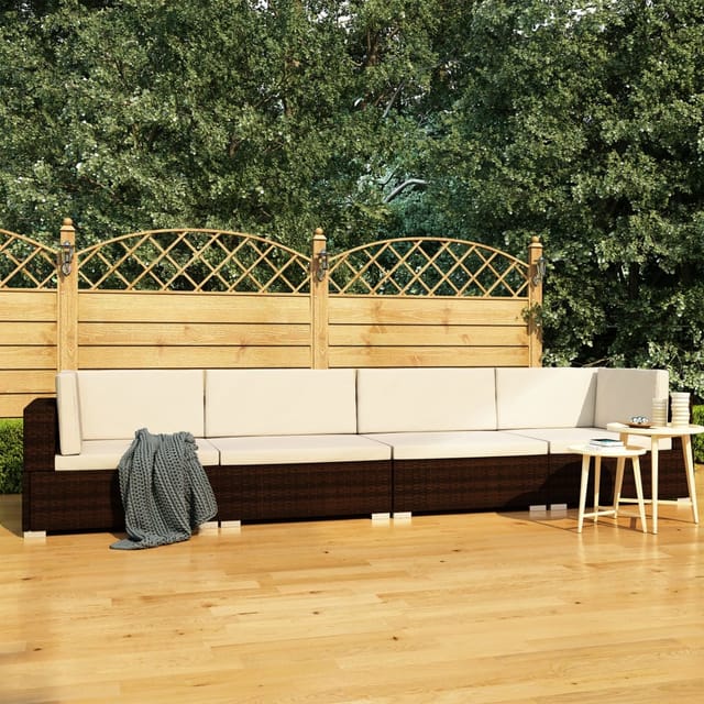 vidaXL 4-tlg Garten-Sofagarnitur mit Auflagen Poly Rattan Braun