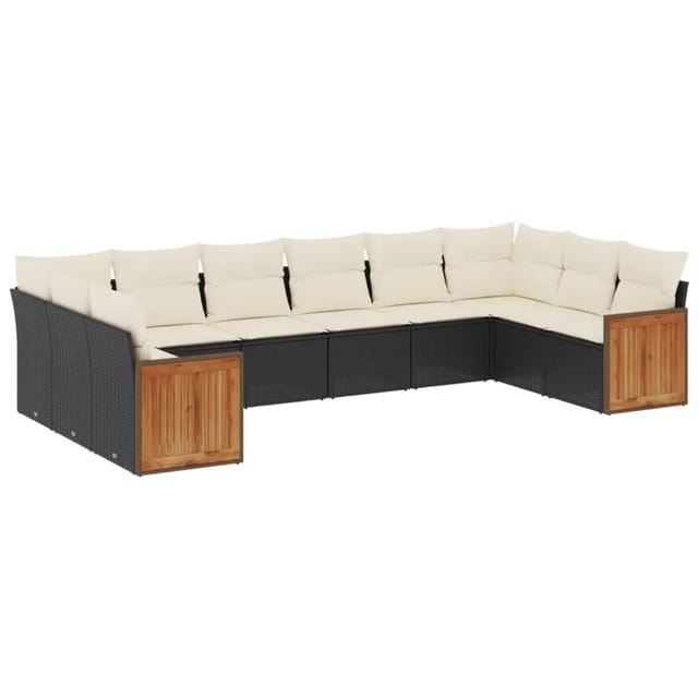 vidaXL 10-tlg Garten-Sofagarnitur mit Kissen Schwarz Poly Rattan Modell 116