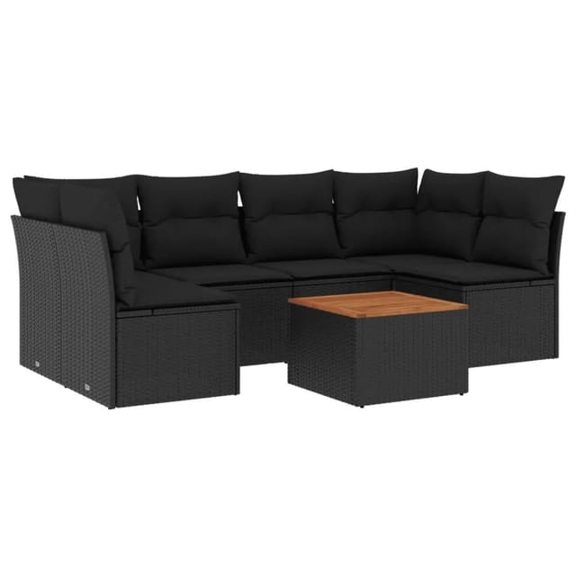 vidaXL 7-tlg Garten-Sofagarnitur mit Kissen Schwarz Poly Rattan Modell 172