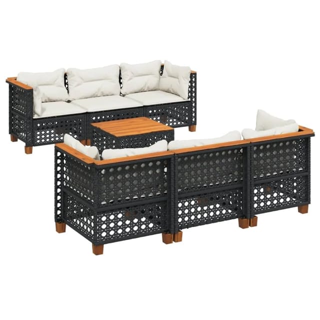 vidaXL 7-tlg Garten-Sofagarnitur mit Kissen Schwarz Poly Rattan Modell 255