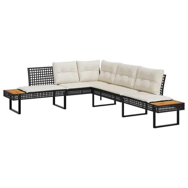 vidaXL 2-tlg Garten-Sofagarnitur mit Kissen Schwarz Poly Rattan