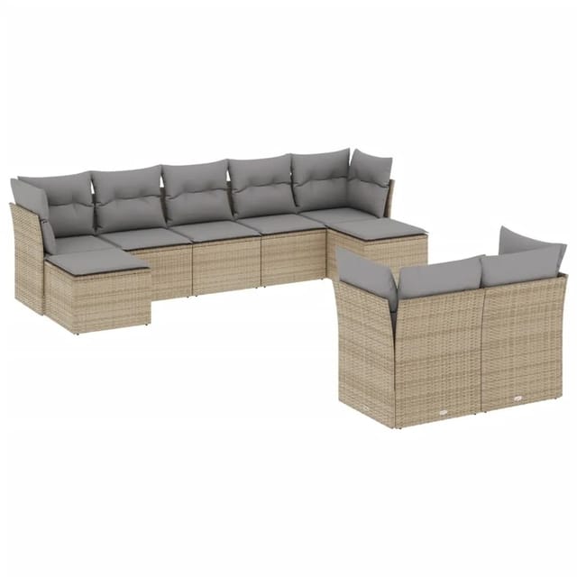 vidaXL 9-tlg Garten-Sofagarnitur mit Kissen Beige Poly Rattan Modell 96