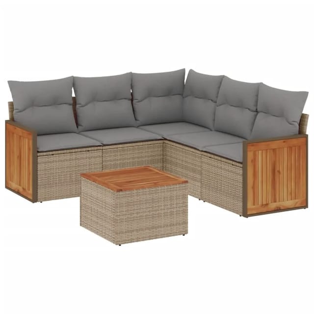 vidaXL 6-tlg Garten-Sofagarnitur mit Kissen Beige Poly Rattan Modell 173