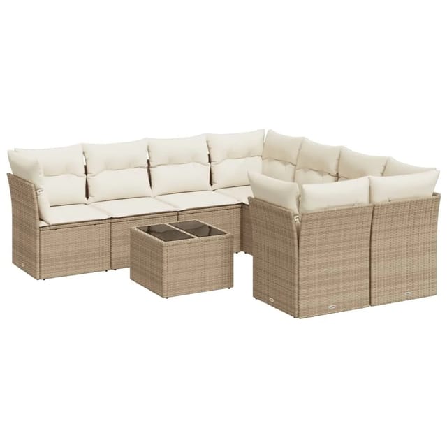 vidaXL 9-tlg Garten-Sofagarnitur mit Kissen Beige Poly Rattan Modell 2
