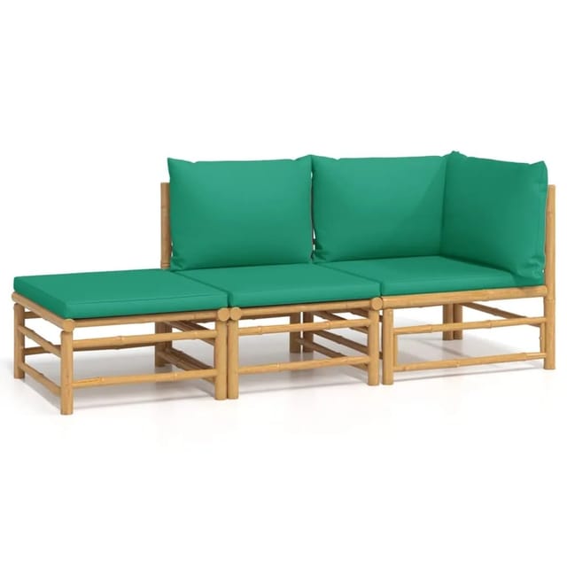 vidaXL 3-tlg Garten-Lounge-Set mit Grünen Kissen Bambus