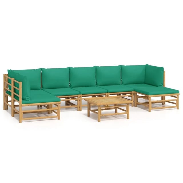 vidaXL 8-tlg Garten-Lounge-Set mit Grünen Kissen Bambus Modell 1