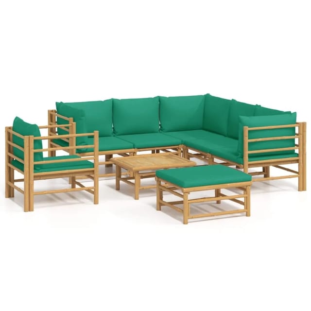 vidaXL 8-tlg Garten-Lounge-Set mit Grünen Kissen Bambus Modell 3