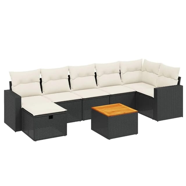 vidaXL 8-tlg Garten-Sofagarnitur mit Kissen Schwarz Poly Rattan Modell 136