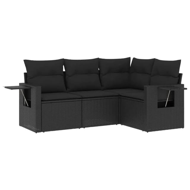 vidaXL 4-tlg Garten-Sofagarnitur mit Kissen Schwarz Poly Rattan Modell 62
