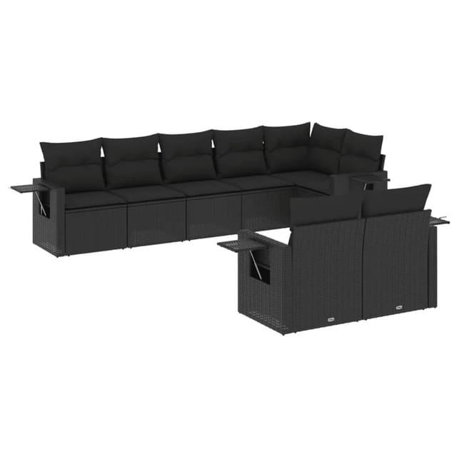 vidaXL 8-tlg Garten-Sofagarnitur mit Kissen Schwarz Poly Rattan Modell 229