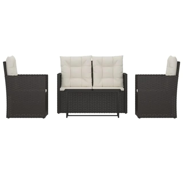 vidaXL 4-tlg Garten-Lounge-Set mit Kissen Poly Rattan Schwarz Modell 23