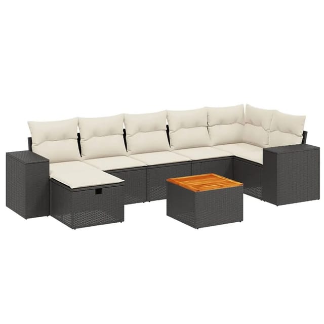 vidaXL 8-tlg Garten-Sofagarnitur mit Kissen Schwarz Poly Rattan Modell 168