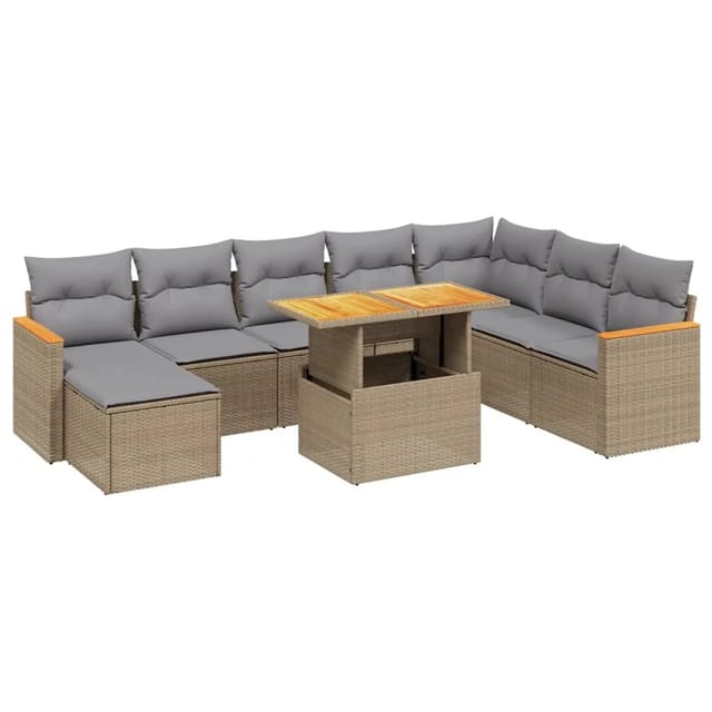 vidaXL 9-tlg Garten-Sofagarnitur mit Kissen Beige Poly Rattan Modell 255