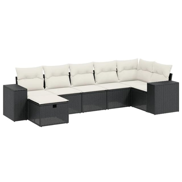 vidaXL 7-tlg Garten-Sofagarnitur mit Kissen Schwarz Poly Rattan Modell 133