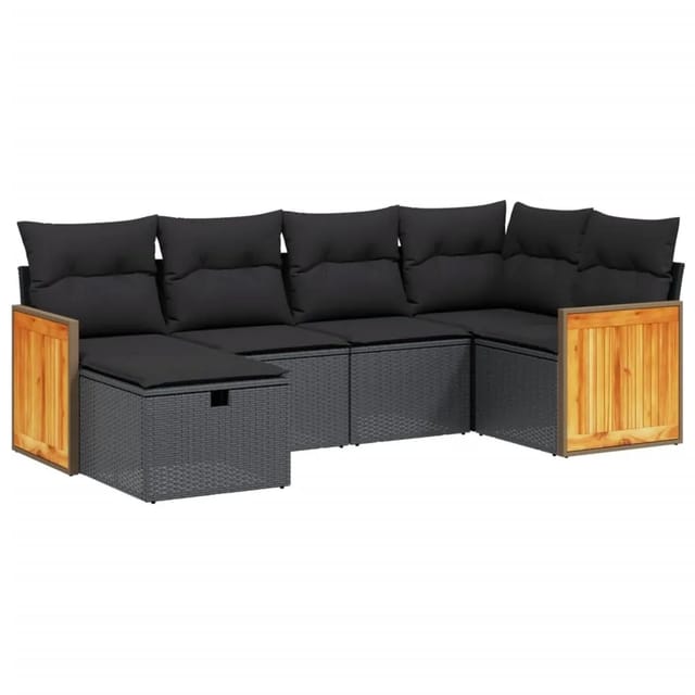 vidaXL 6-tlg Garten-Sofagarnitur mit Kissen Schwarz Poly Rattan Modell 170