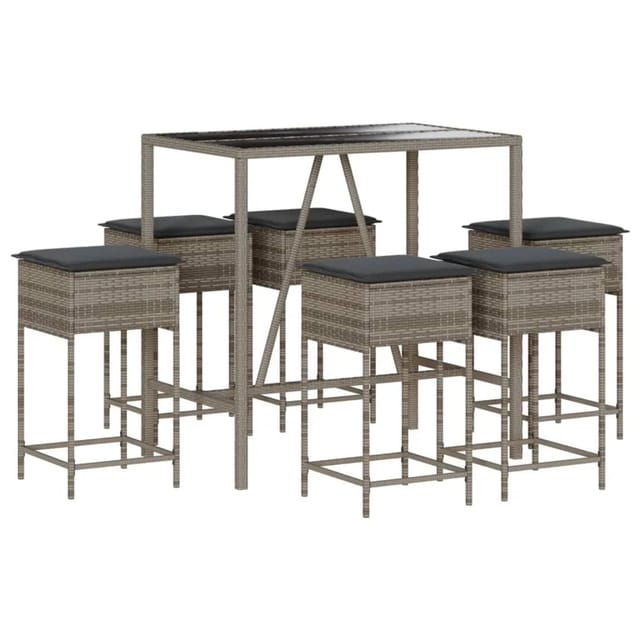 vidaXL 7-tlg Gartenbar-Set mit Kissen Grau Poly Rattan Modell 8