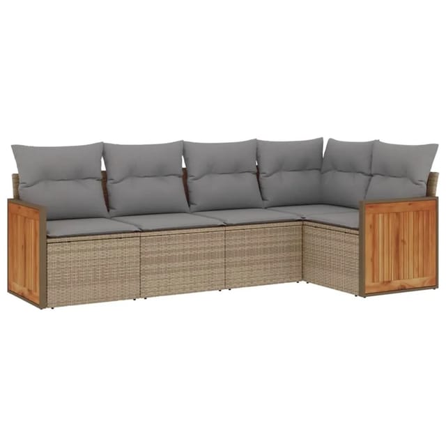 vidaXL 5-tlg Garten-Sofagarnitur mit Kissen Beige Poly Rattan Modell 155