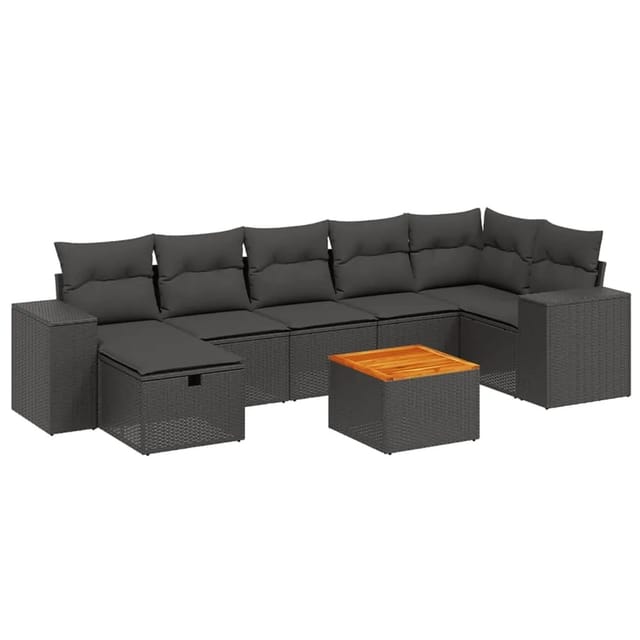 vidaXL 8-tlg Garten-Sofagarnitur mit Kissen Schwarz Poly Rattan Modell 114
