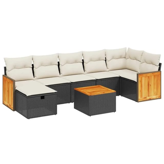 vidaXL 8-tlg Garten-Sofagarnitur mit Kissen Schwarz Poly Rattan Modell 119