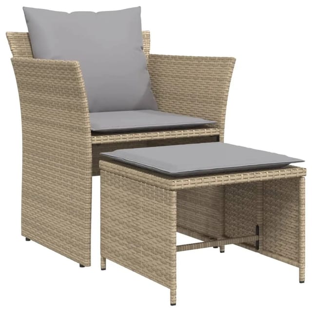 vidaXL Gartenstuhl mit Fußhocker Beige Poly Rattan Modell 1