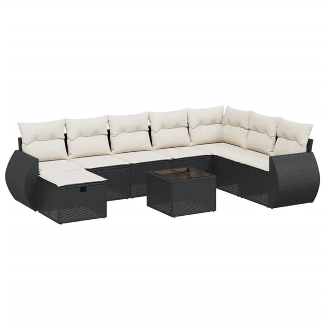 vidaXL 9-tlg Garten-Sofagarnitur mit Kissen Schwarz Poly Rattan Modell 101