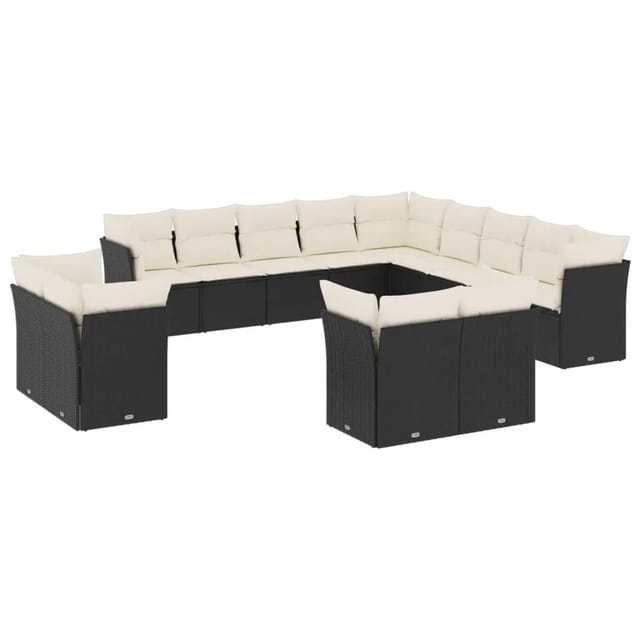 vidaXL 13-tlg Garten-Sofagarnitur mit Kissen Schwarz Poly Rattan Modell 8