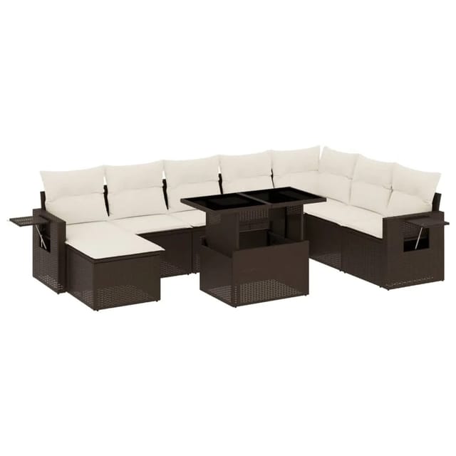 vidaXL 9-tlg Garten-Sofagarnitur mit Kissen Braun Poly Rattan Modell 9