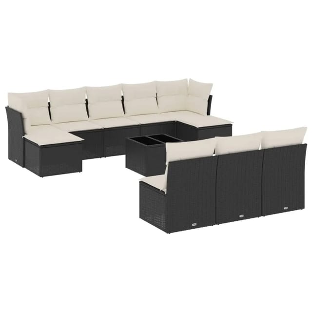 vidaXL 11-tlg Garten-Sofagarnitur mit Kissen Schwarz Poly Rattan Modell 120