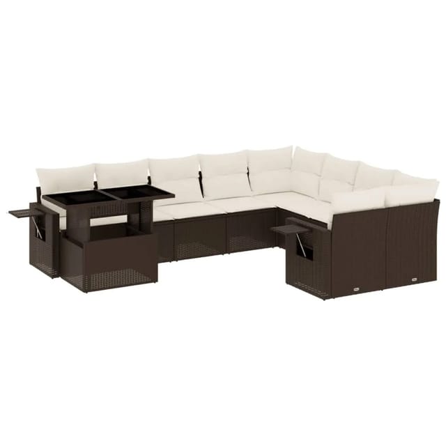 vidaXL 10-tlg Garten-Sofagarnitur mit Kissen Braun Poly Rattan Modell 9