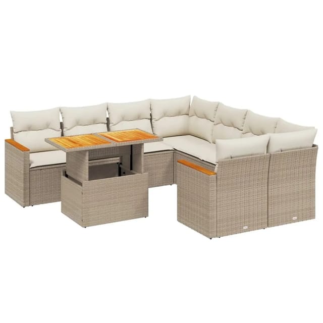 vidaXL 9-tlg Garten-Sofagarnitur mit Kissen Beige Poly Rattan Modell 231