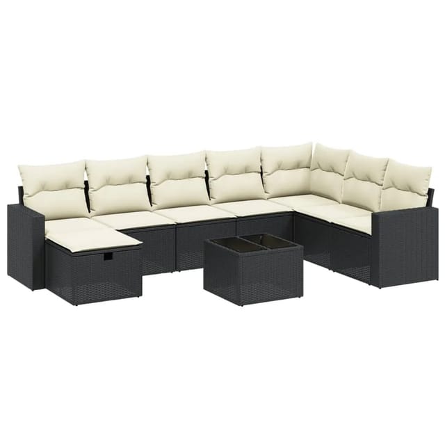 vidaXL 9-tlg Garten-Sofagarnitur mit Kissen Schwarz Poly Rattan Modell 87