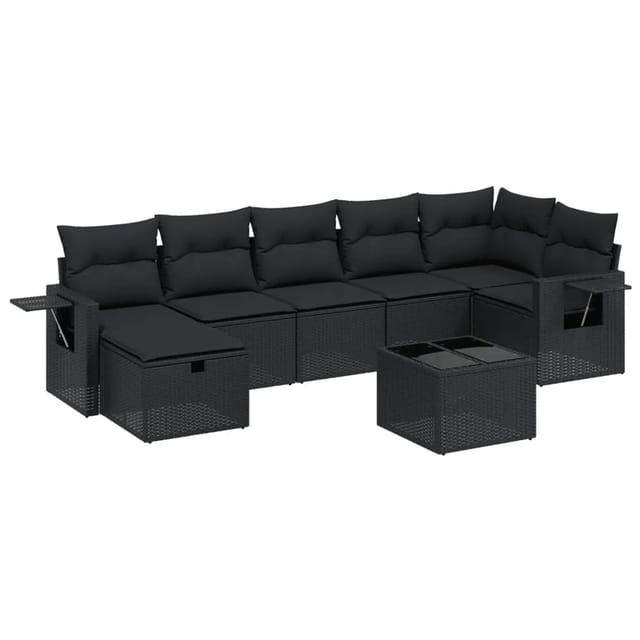 vidaXL 8-tlg Garten-Sofagarnitur mit Kissen Schwarz Poly Rattan Modell 162