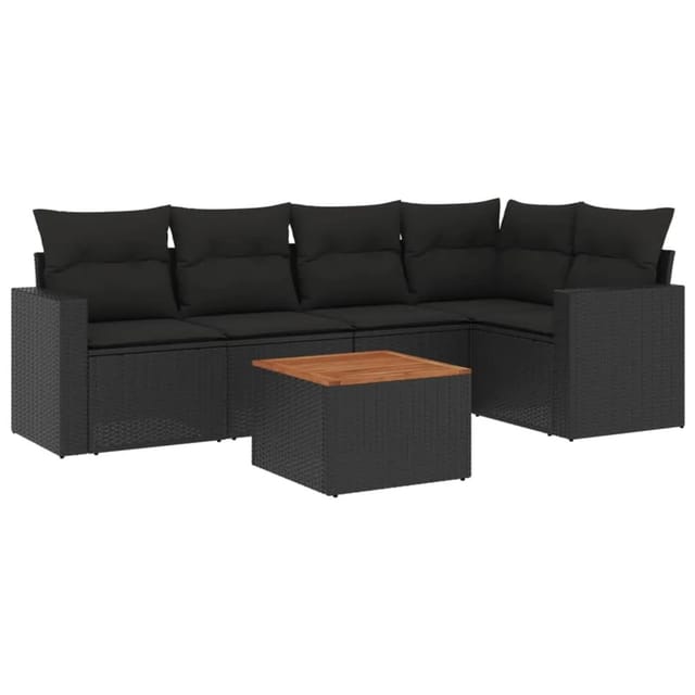 vidaXL 6-tlg Garten-Sofagarnitur mit Kissen Schwarz Poly Rattan Modell 86