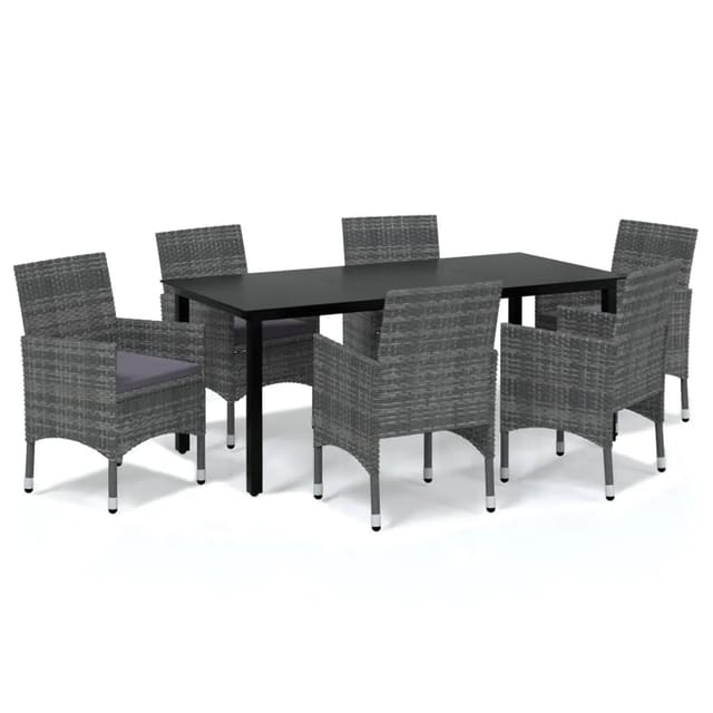 vidaXL 7-tlg Garten-Essgruppe mit Kissen Poly Rattan Grau Modell 4