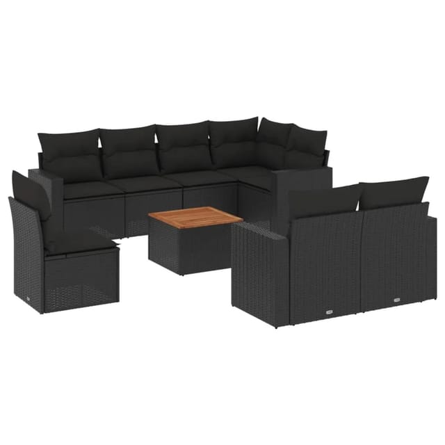 vidaXL 9-tlg Garten-Sofagarnitur mit Kissen Schwarz Poly Rattan Modell 168