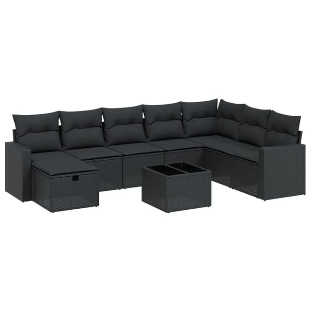 vidaXL 9-tlg Garten-Sofagarnitur mit Kissen Schwarz Poly Rattan Modell 118