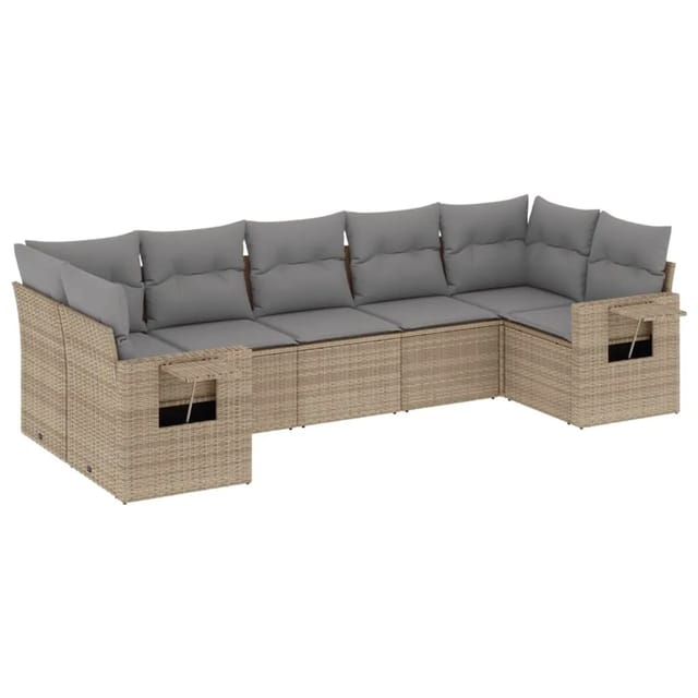vidaXL 7-tlg Garten-Sofagarnitur mit Kissen Beige Poly Rattan Modell 307