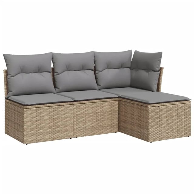 vidaXL 4-tlg Garten-Sofagarnitur mit Kissen Beige Poly Rattan Modell 40