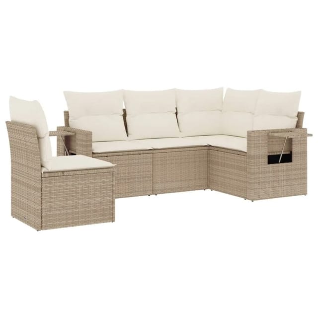 vidaXL 5-tlg Garten-Sofagarnitur mit Kissen Beige Poly Rattan Modell 177