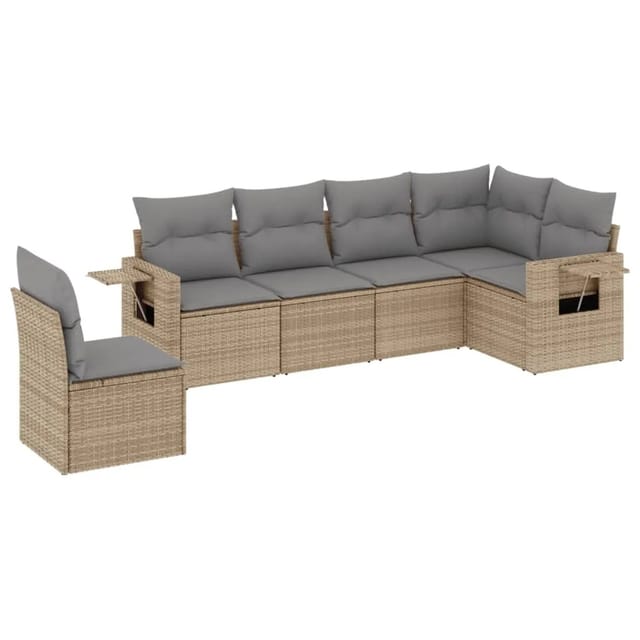 vidaXL 6-tlg Garten-Sofagarnitur mit Kissen Beige Poly Rattan Modell 300