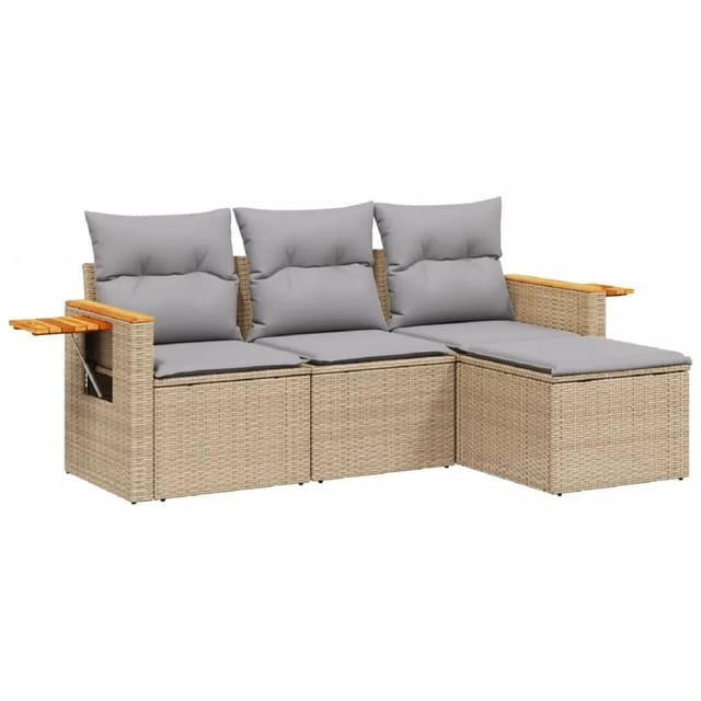 vidaXL 4-tlg Garten-Sofagarnitur mit Kissen Beige Poly Rattan Modell 73
