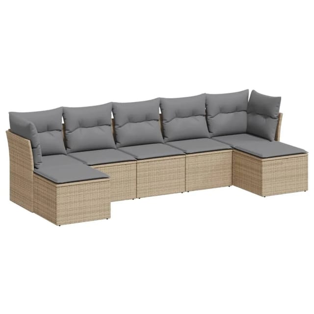 vidaXL 7-tlg Garten-Sofagarnitur mit Kissen Beige Poly Rattan Modell 105