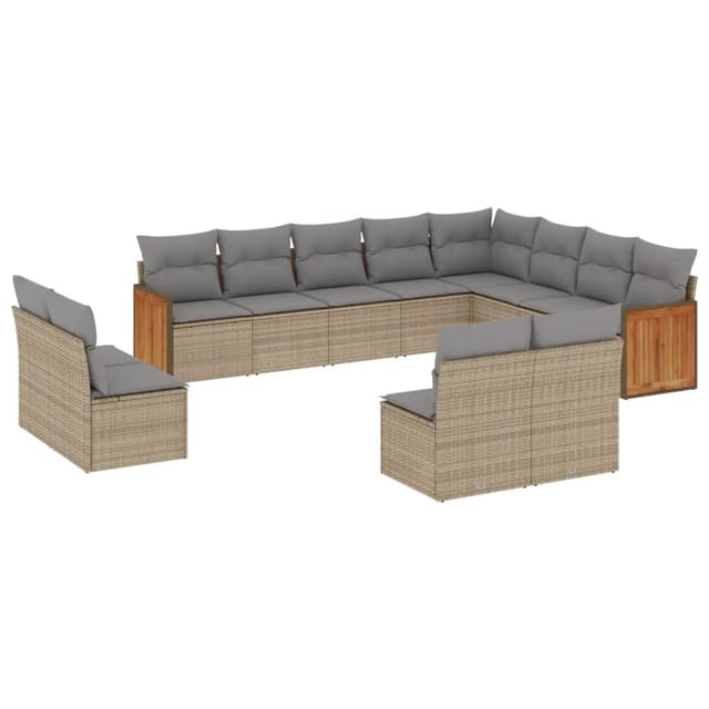 vidaXL 12-tlg Garten-Sofagarnitur mit Kissen Beige Poly Rattan Modell 94