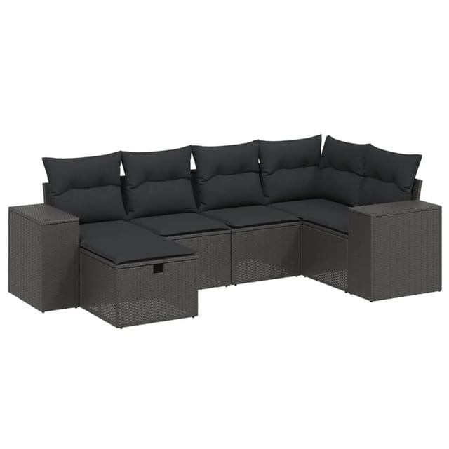 vidaXL 6-tlg Garten-Sofagarnitur mit Kissen Schwarz Poly Rattan Modell 115