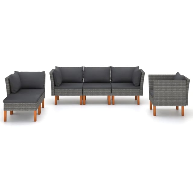 vidaXL 6-tlg Garten-Lounge-Set Poly Rattan und Eukalyptusholz Grau